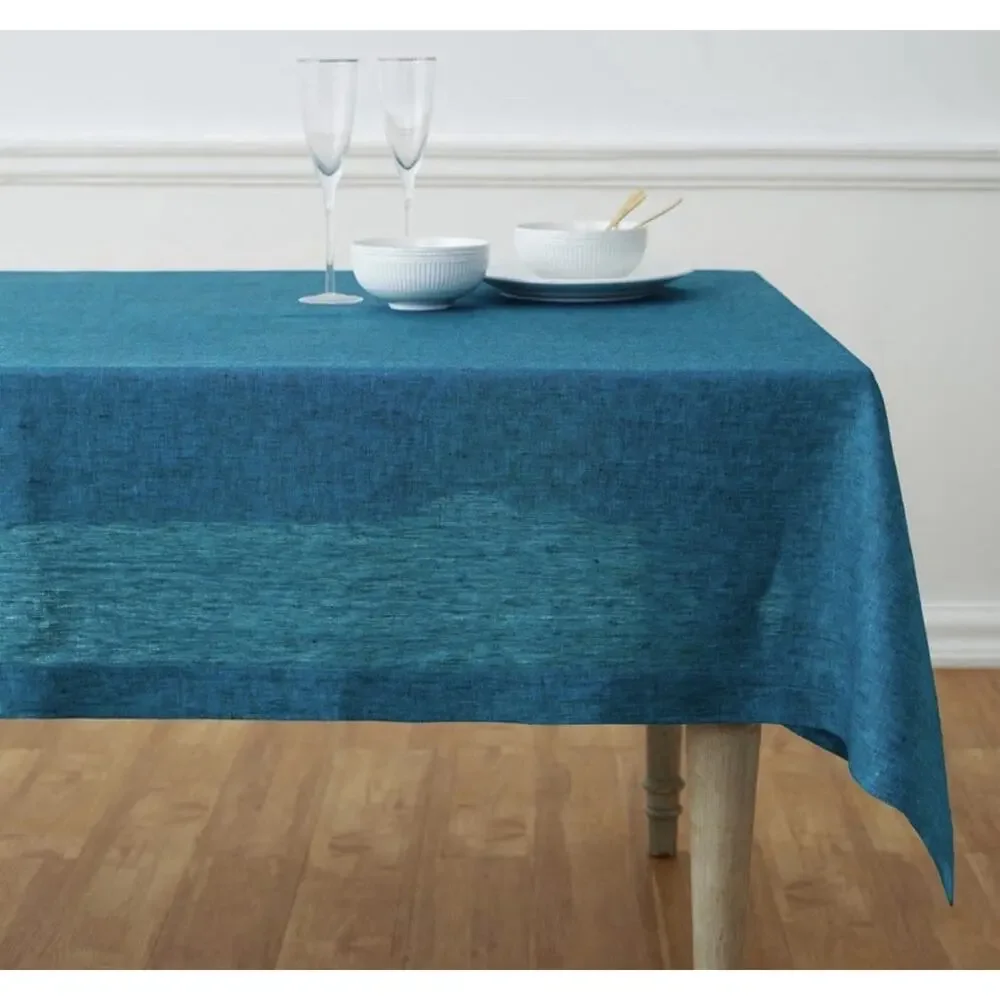60x90 100% Pure Linen Tablecloth Teal Blue Machine Washable Solino Home